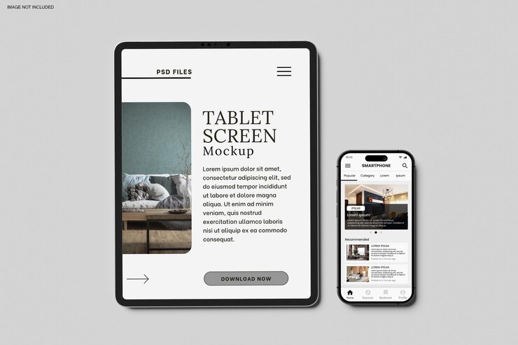 Mockup realistico di tablet e telefoni