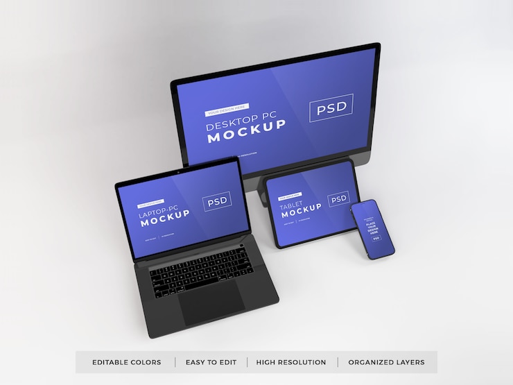 PSD mockup realistis dari beberapa perangkat