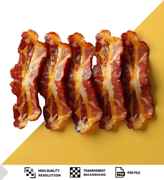 PSD mockup de rebanadas de tocino de fondo transparente en un fondo amarillo png