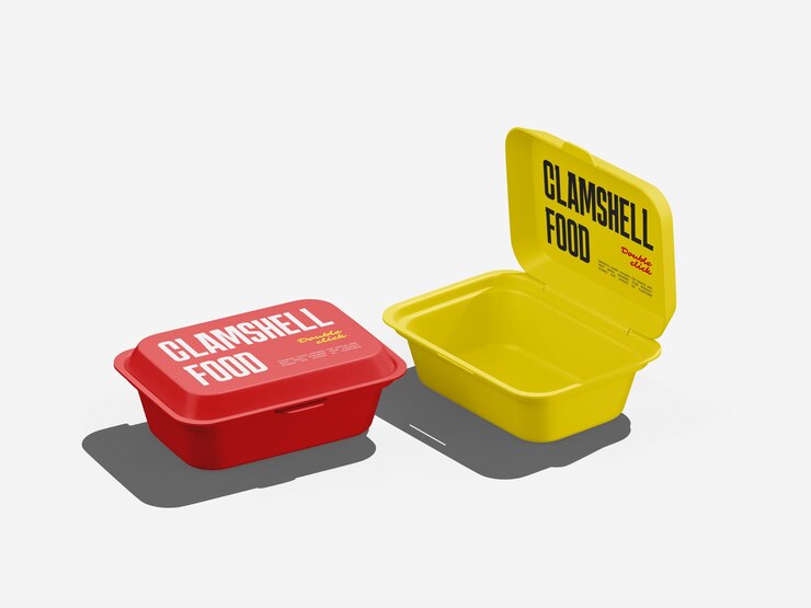 Mockup de un recipiente de alimentos con conchas de almejas