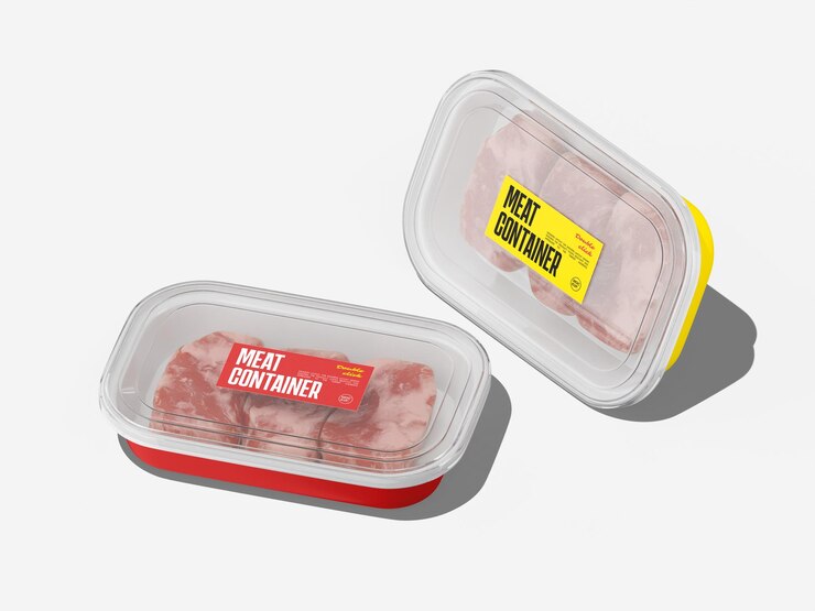 Mockup de un recipiente de carne transparente