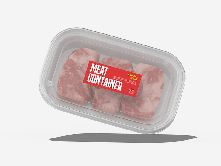 Mockup de un recipiente de carne transparente