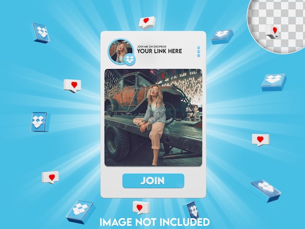 Mockup de redes sociales de Dropbox 3D