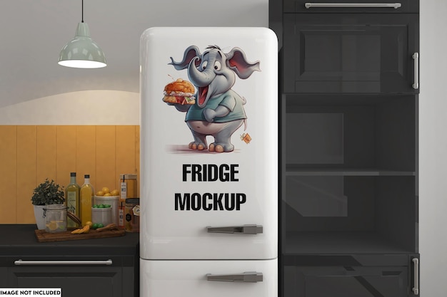 PSD mockup de refrigerador y pegatinas magnéticas para la presentación del refrigerador