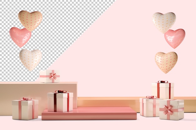 Mockup de regalos y corazones para el día de san valentín