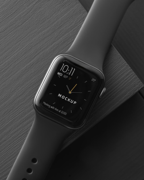 Mockup de reloj inteligente en un entorno oscuro