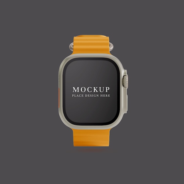 Mockup de reloj inteligente premium con correa negra en fondo oscuro