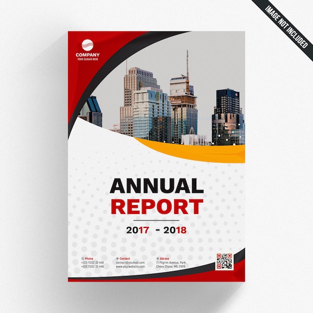 PSD mockup de reporte anual con formas onduladas