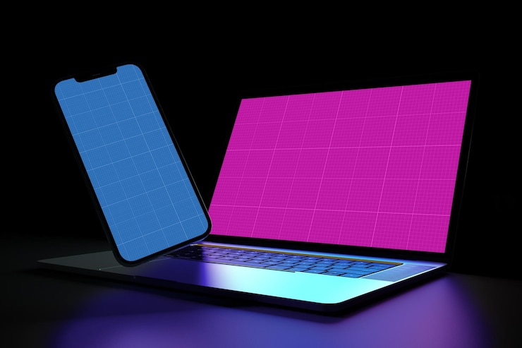 PSD mockup responsivo no escuro