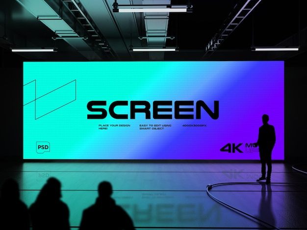 Mockup de la sala de exhibición de pantallas LED para eventos