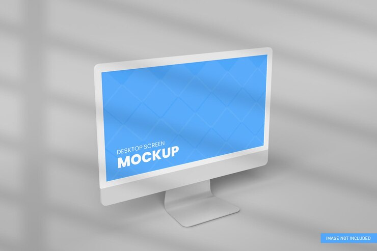 Mockup schermo desktop sfondo bianco nel rendering 3D
