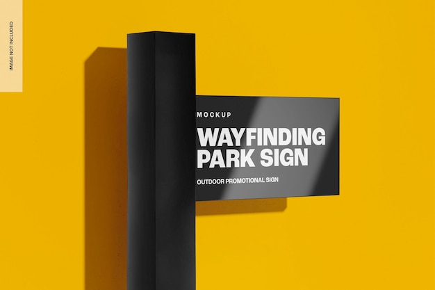 Mockup de la señal del parque Wayfinding, de cerca