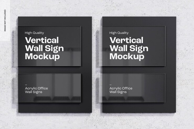 PSD mockup de señales verticales de pared de acrílico, vista delantera