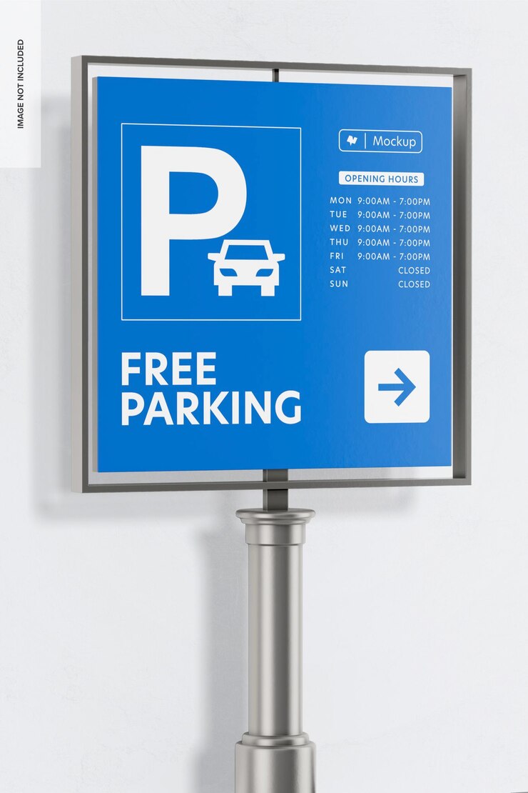PSD mockup de señalización metálica de piso, primer plano
