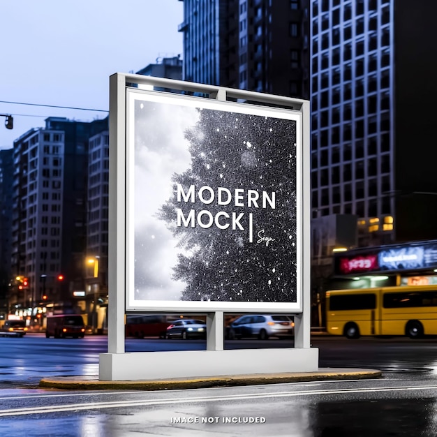 PSD mockup de señalización publicitaria digital en la ciudad nocturna