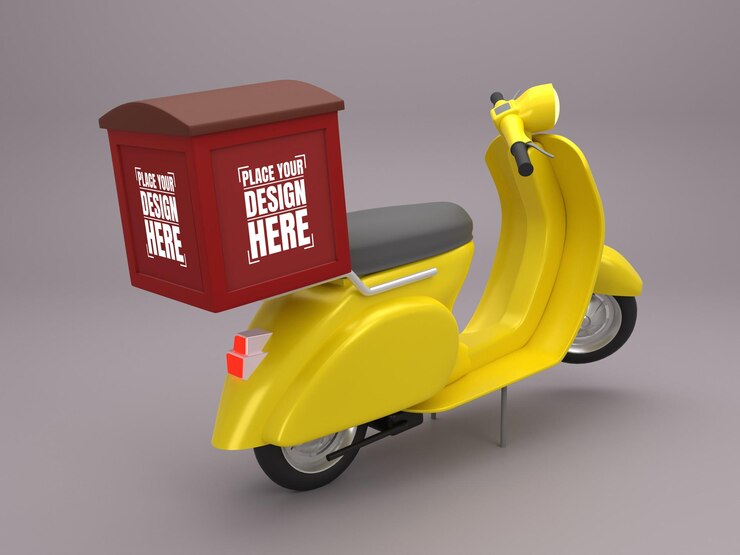 Mockup Sepeda Skuter Kotak Pengiriman 3D