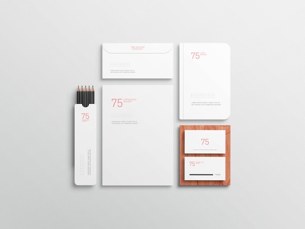 Mockup set stazionario bianco minimalista