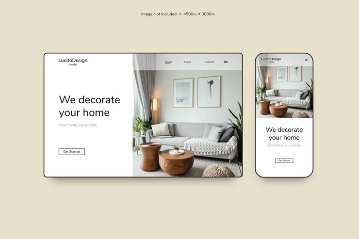 PSD mockup de sitio web minimalista y moderno en la pantalla del escritorio y el teléfono