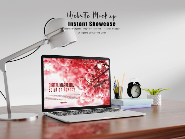 Mockup de sitio web muestra instantánea en una computadora portátil
