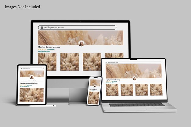 Mockup de sitio web que responde a varios dispositivos