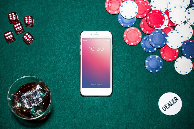 PSD mockup de smartphone con concepto de casino