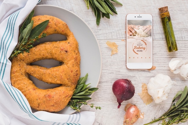 PSD mockup de smartphone con concepto de panadería