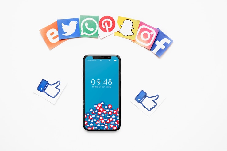 PSD mockup de smartphone con concepto de redes sociales