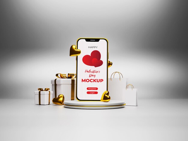 PSD mockup de smartphone con concepto de san valentín