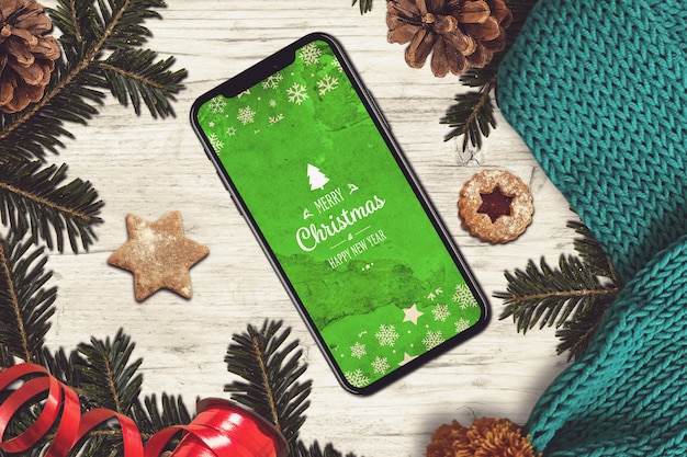 Mockup de smartphone con diseño de navidad