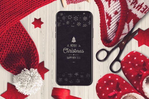 Mockup de smartphone con diseño de navidad