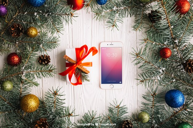 Mockup de smartphone elegante con diseño de navidad