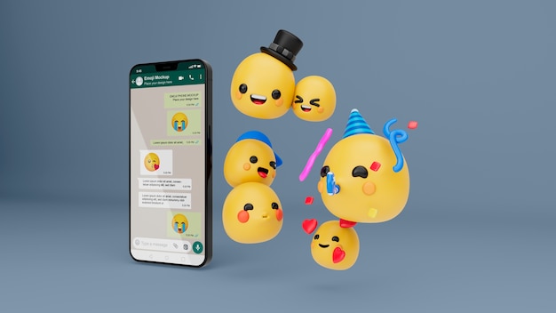 PSD mockup de smartphone con emoji de whatsapp