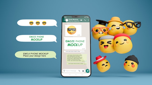 PSD mockup de smartphone con emoji de whatsapp