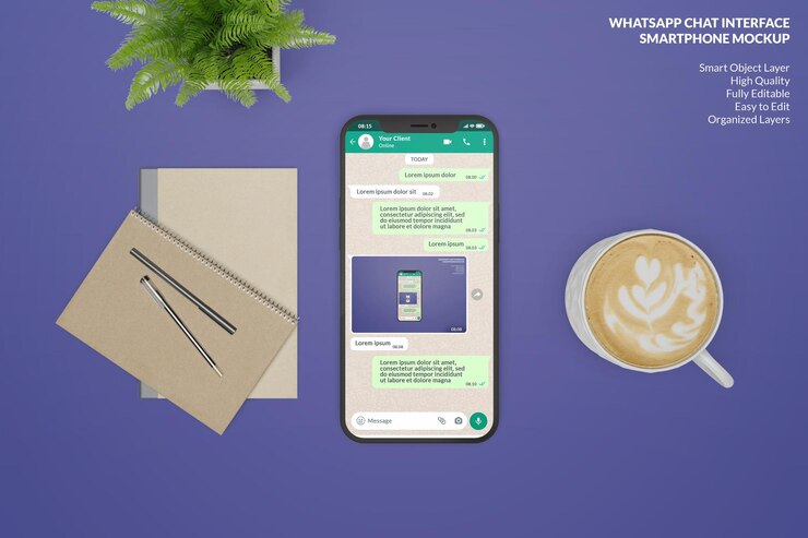 PSD mockup de smartphone para mostrar plantilla de whatsapp