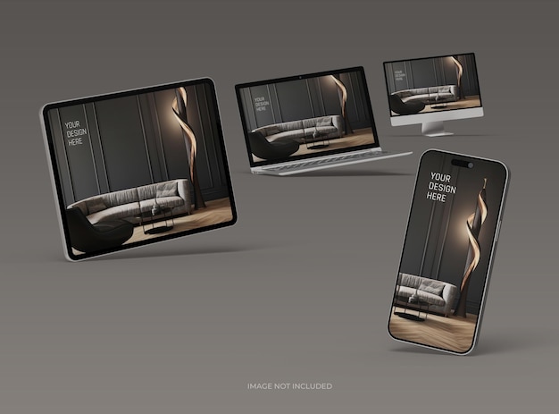 Mockup d'un smartphone et d'une tablette portable de bureau pour la présentation 3D du produit UIUX