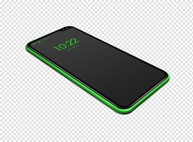 Mockup smartphone verde isolato su sfondo trasparente rendering 3D