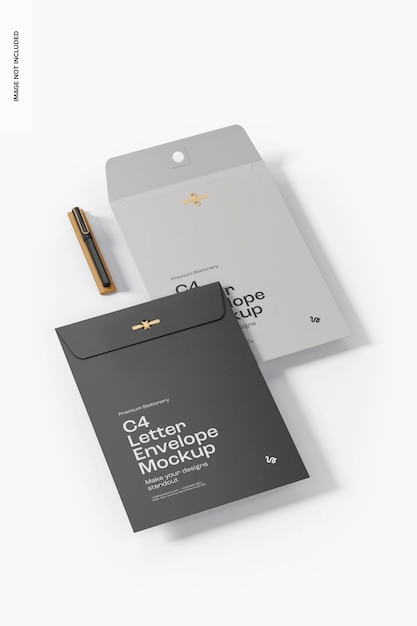 Mockup del sobre de la carta C4, en perspectiva