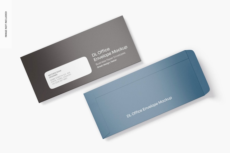 PSD mockup de sobres de oficina de dl en la vista superior