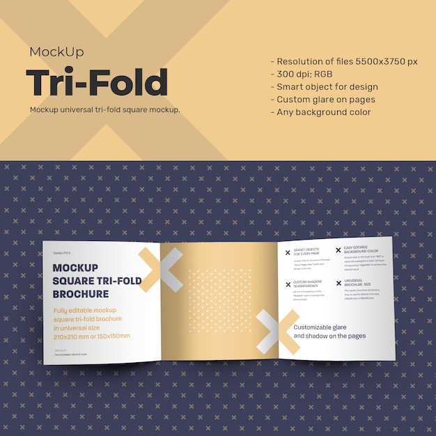 Mockup square tri-fold-broschüren