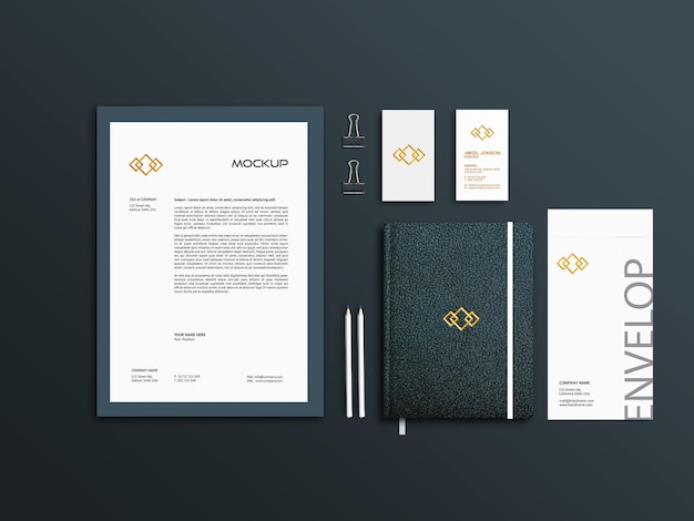 Mockup stazionario aziendale PSD con biglietto da visita e mockup