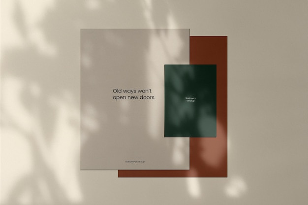 Mockup stazionario minimo con biglietto da visita verticale e sovrapposizione di ombre