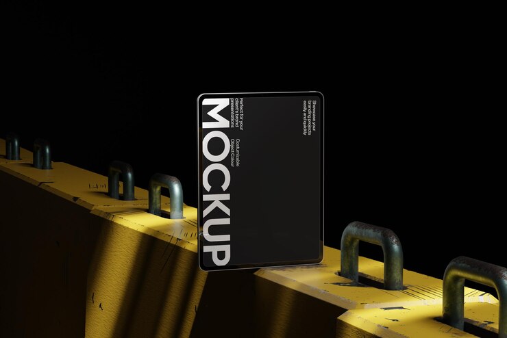 PSD mockup su tavoletta metal edge