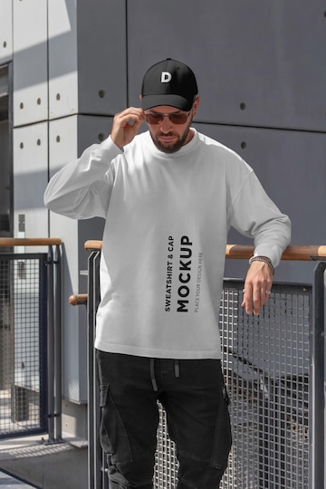 Mockup de sudadera y gorra en hombre con estilo