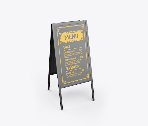 Mockup de la tabla del menú del restaurante metálico