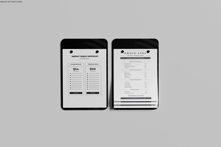Mockup de la tabla de menús