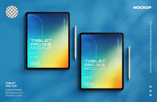 Mockup Tablet Pro 129 Color totalmente personalizable Renderizado en azul 3D realista