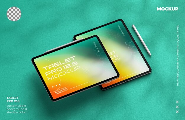 Mockup Tablet Pro 129 Editable Cuztomizable Color Realista 3D Renderizado en Ciano y también en Marrón