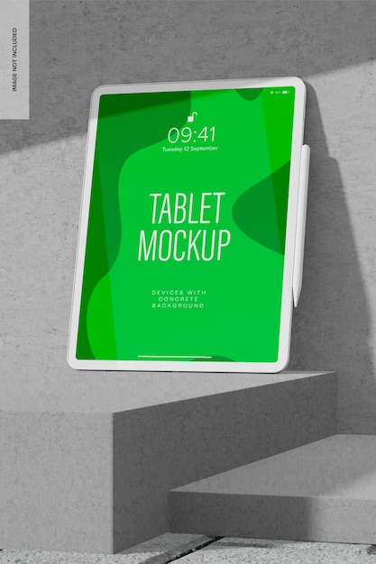 Mockup de Tableta con Fondo de Concreto, Vista Derecha