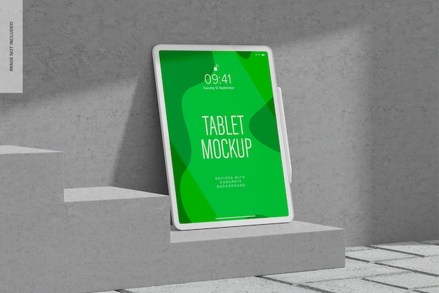 Mockup de Tableta con Fondo de Concreto, Vista Izquierda