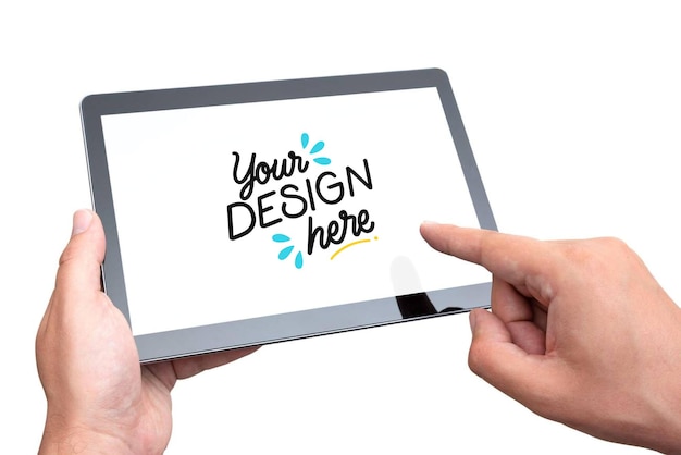 Mockup de la tablette avec une main touchant l'écran